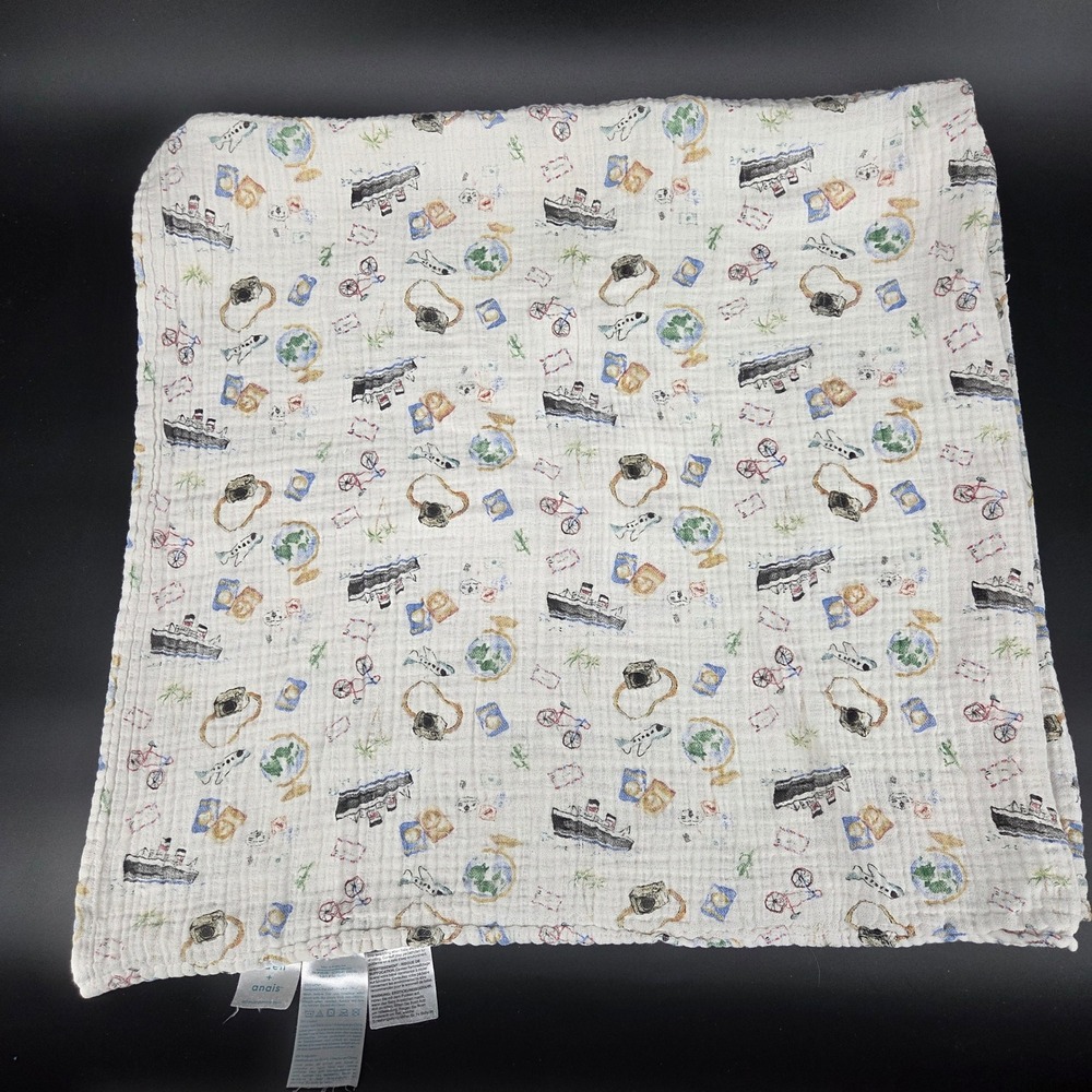 Aden Anais Muslin Swaddle Blanket Travel Vehicles Ships Globes Airplanes Baby